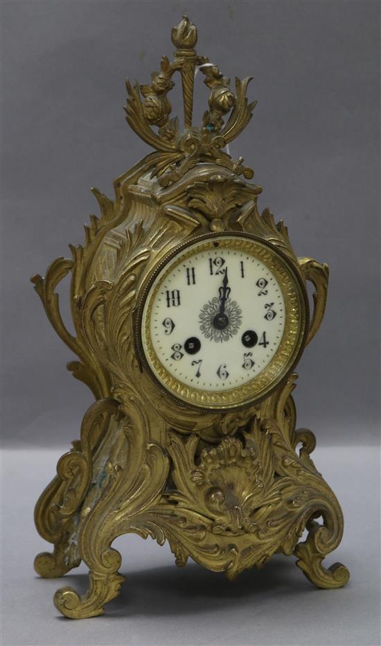 A French bronze Louis XV style mantel clock height 36cm